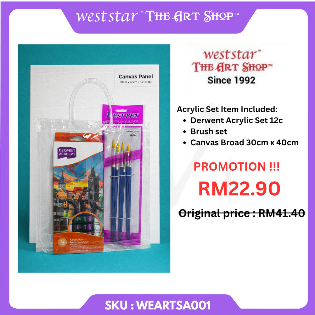 ACRYLIC PAINTING SET Acrylic Paint Set ( Acrylic Set + Brush Set + Canvas Board) WORLD ART DAY PROMOTION