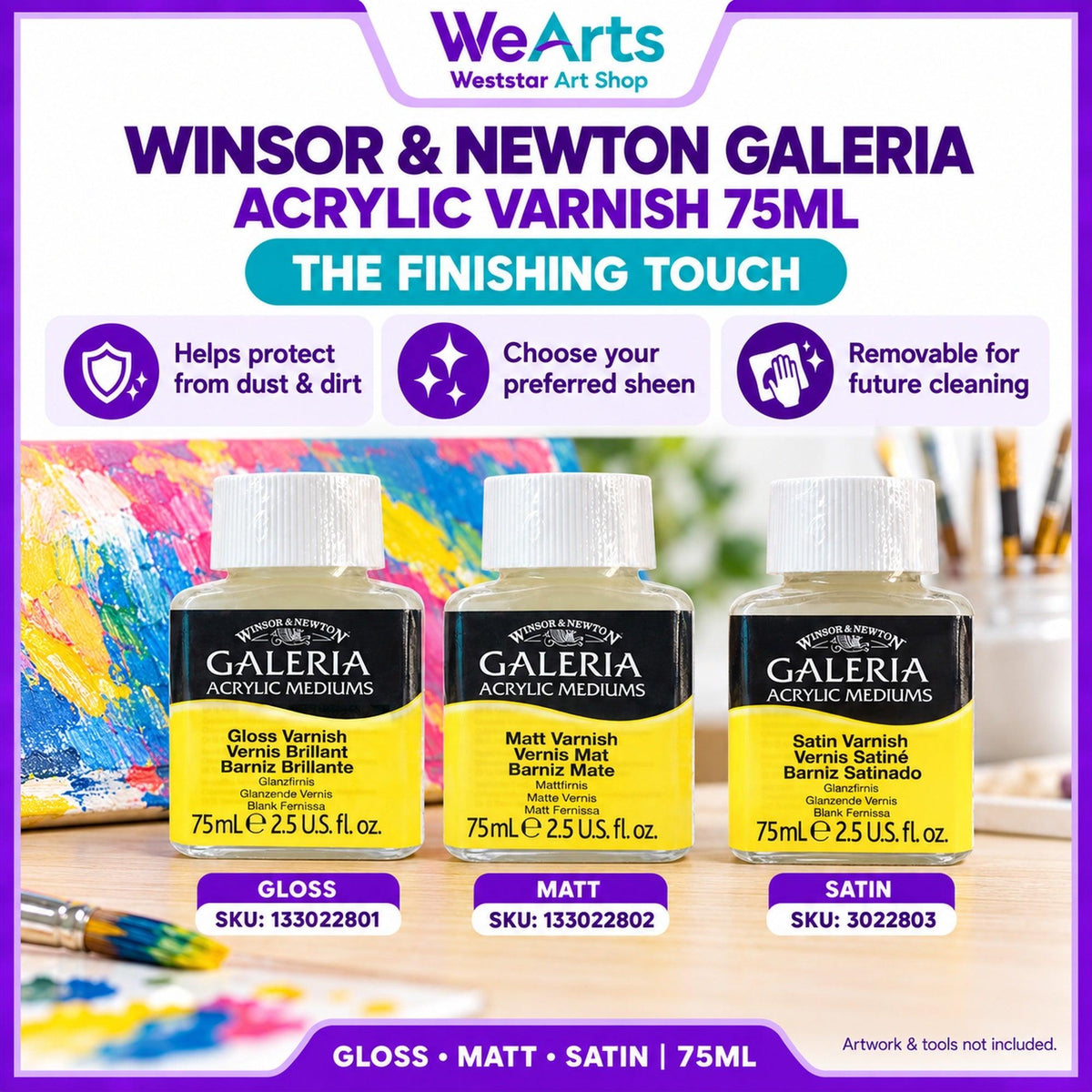 Winsor & Newton ACRYLIC MEDIUM Varnish 75ml (GLOSS/MATT/SATIN)