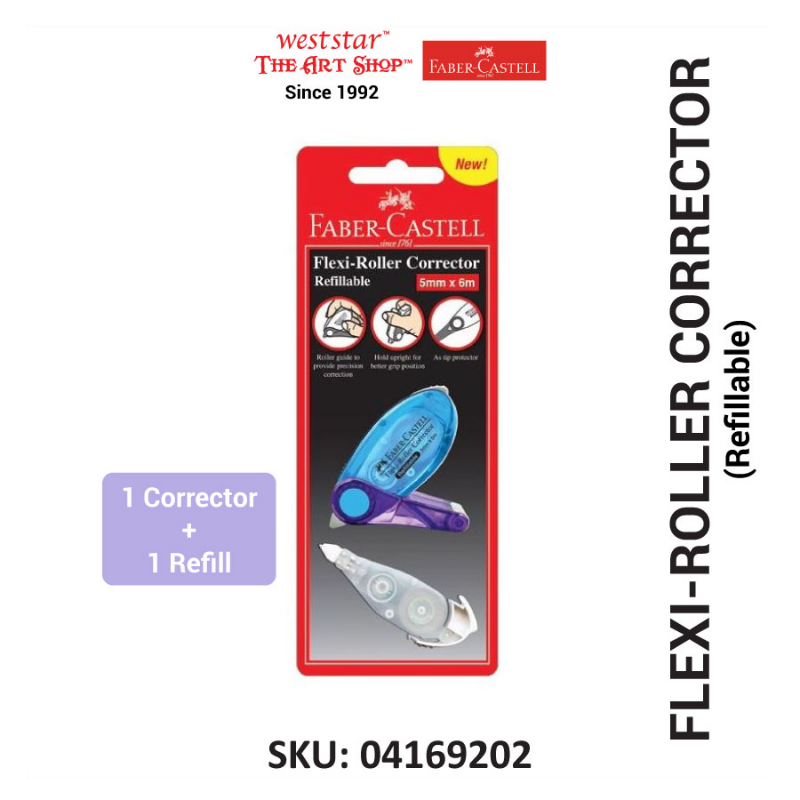 [Weststar TAS] Faber-Castell Correction Tape and Refills (5mm x 6m) , Flexi-Roller Corrector