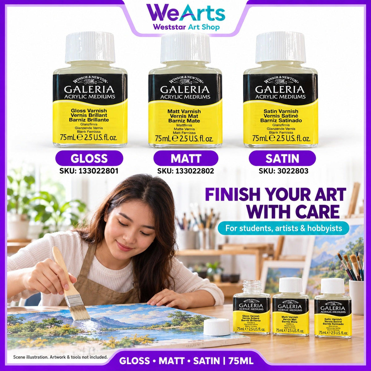 Winsor & Newton ACRYLIC MEDIUM Varnish 75ml (GLOSS/MATT/SATIN)