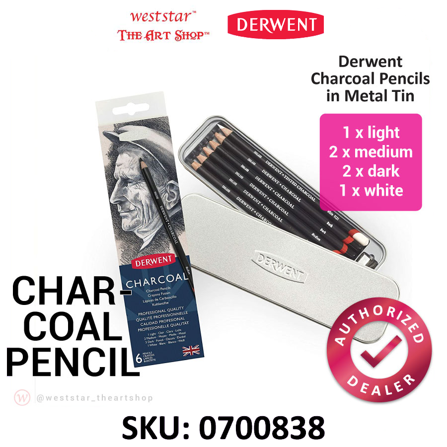 Derwent Charcoal Pencils | Tin of 6pcs