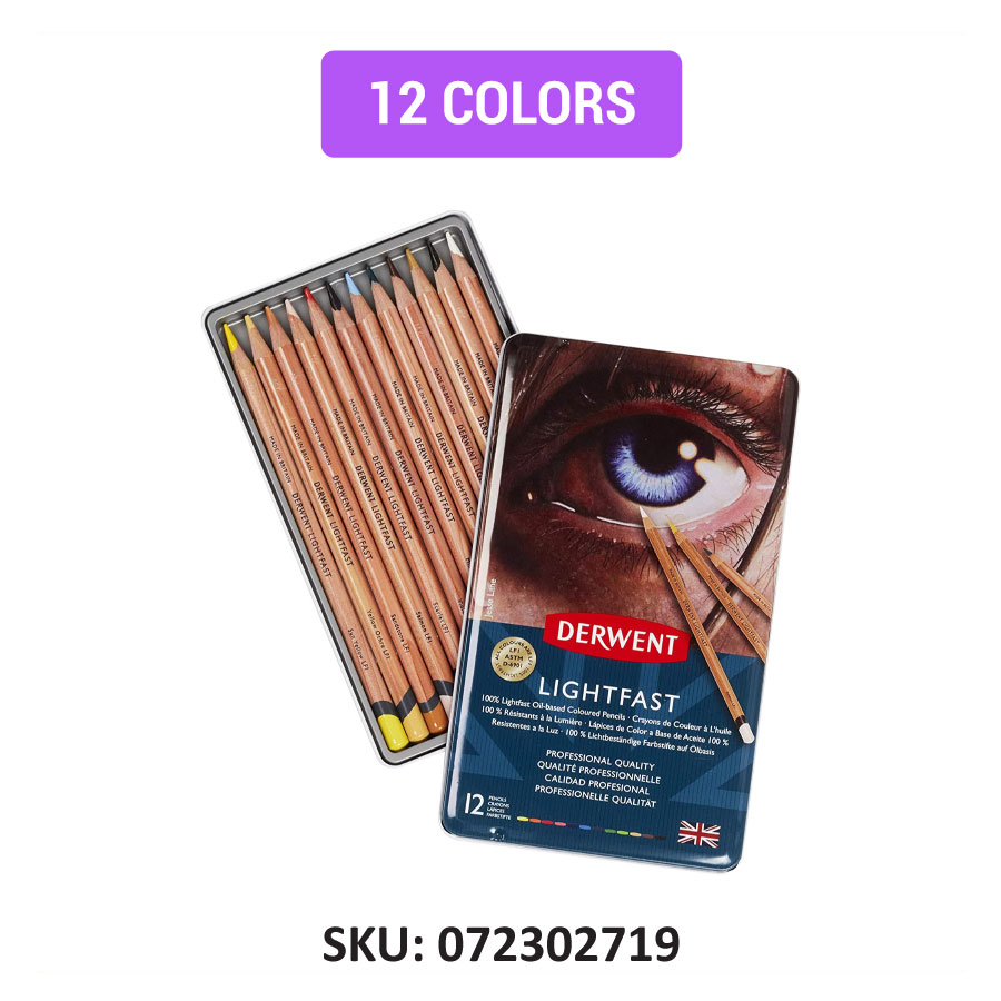 Derwent Lightfast Color Pencil (Oil-Based) | Tin of 12, 24, 36, 72 Colors