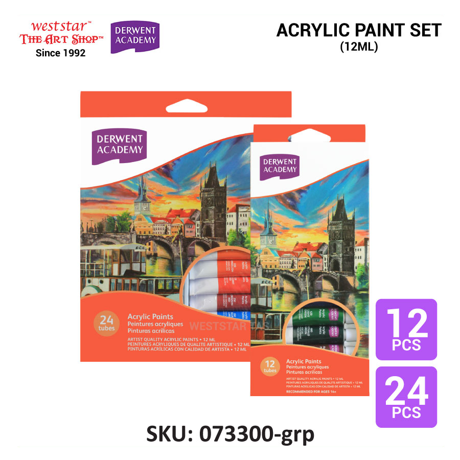 Derwent Academy Acrylic Paints Set (12ml) 12colors, 24colors