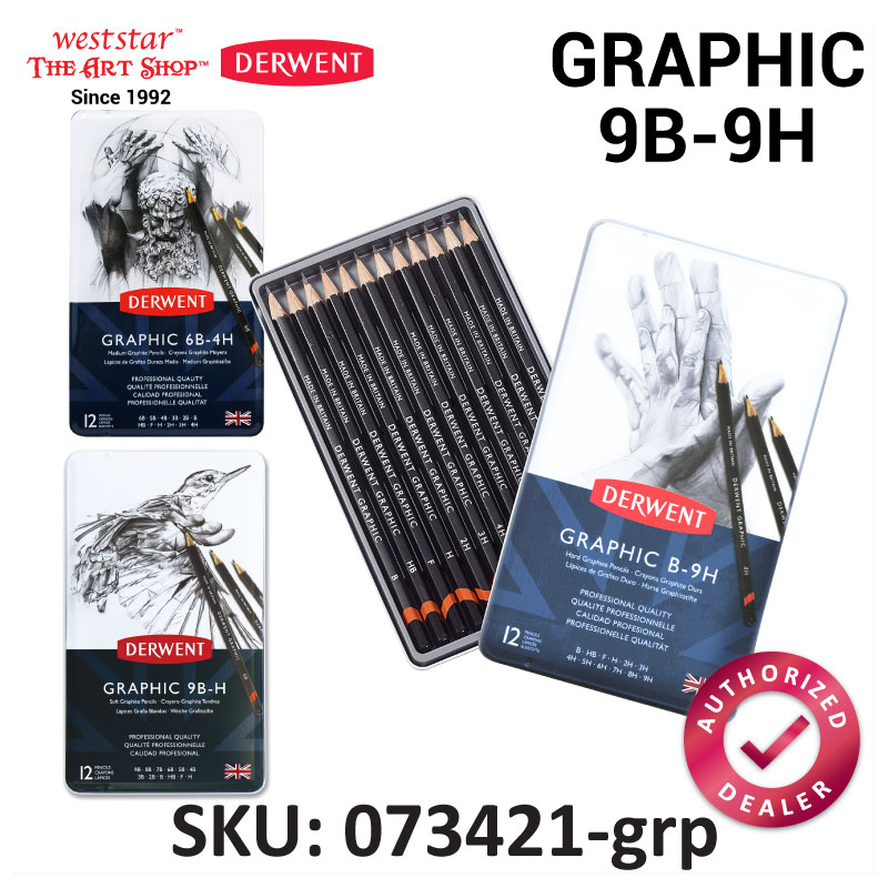 Derwent Graphic Pencil , Drawing Pencil , Sketching Pencil 9B to 9H, Tin of 12pcs