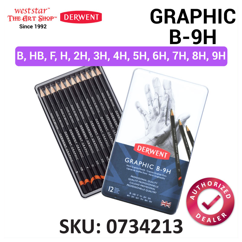 Derwent Graphic Pencil , Drawing Pencil , Sketching Pencil 9B to 9H, Tin of 12pcs
