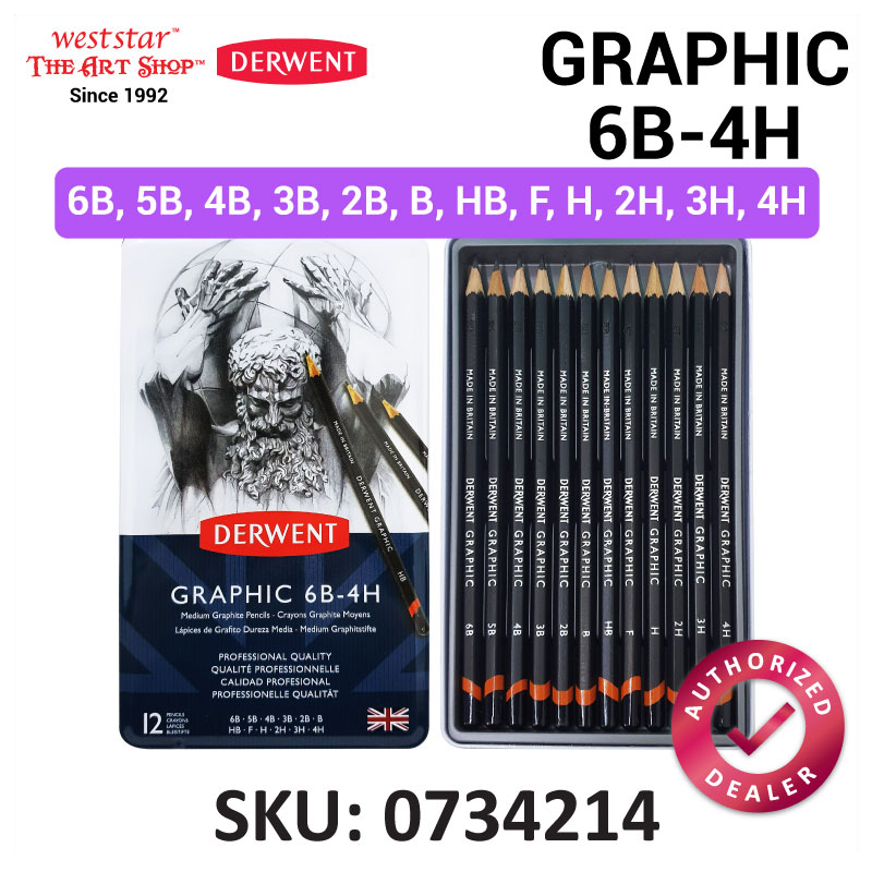 Derwent Graphic Pencil , Drawing Pencil , Sketching Pencil 9B to 9H, Tin of 12pcs