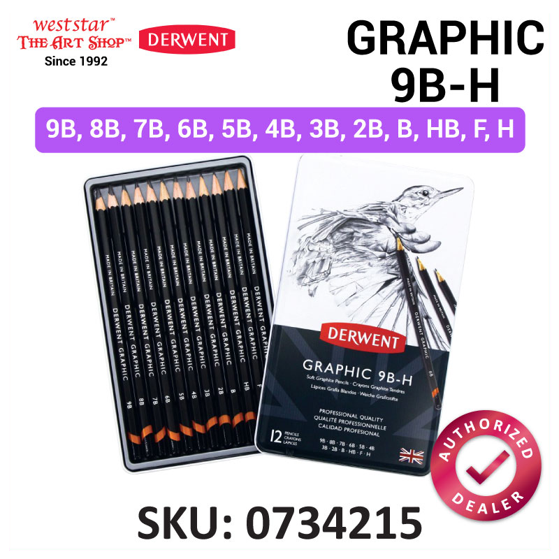 Derwent Graphic Pencil , Drawing Pencil , Sketching Pencil 9B to 9H, Tin of 12pcs