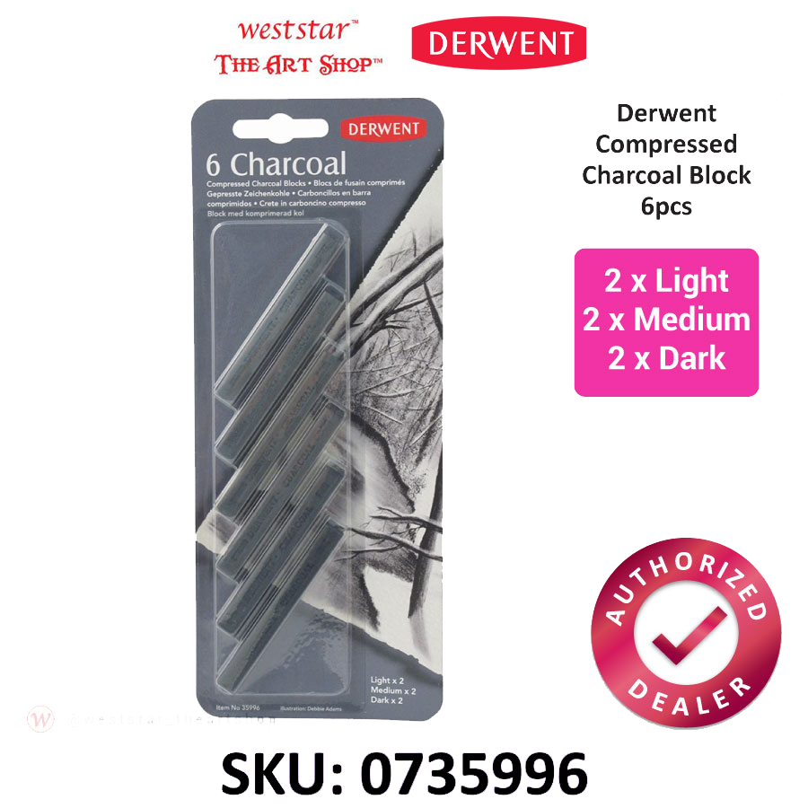Derwent Compressed Charcoal Block for Drawing and Sketching| 6pcs Mixed Set