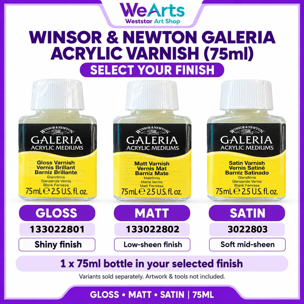 Winsor & Newton ACRYLIC MEDIUM Varnish 75ml (GLOSS/MATT/SATIN)