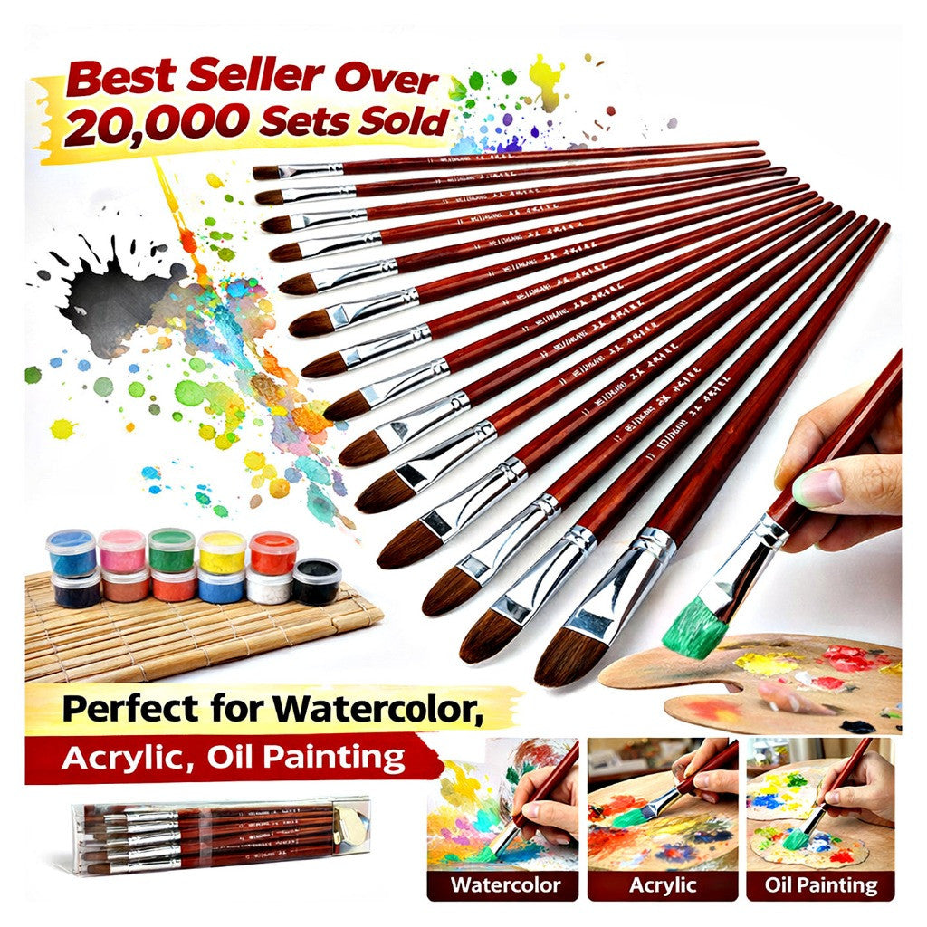 S222 Filbert WOLF Hair Brush Short Handle Painting Brush No.1 to No. 12 (Single Pc)