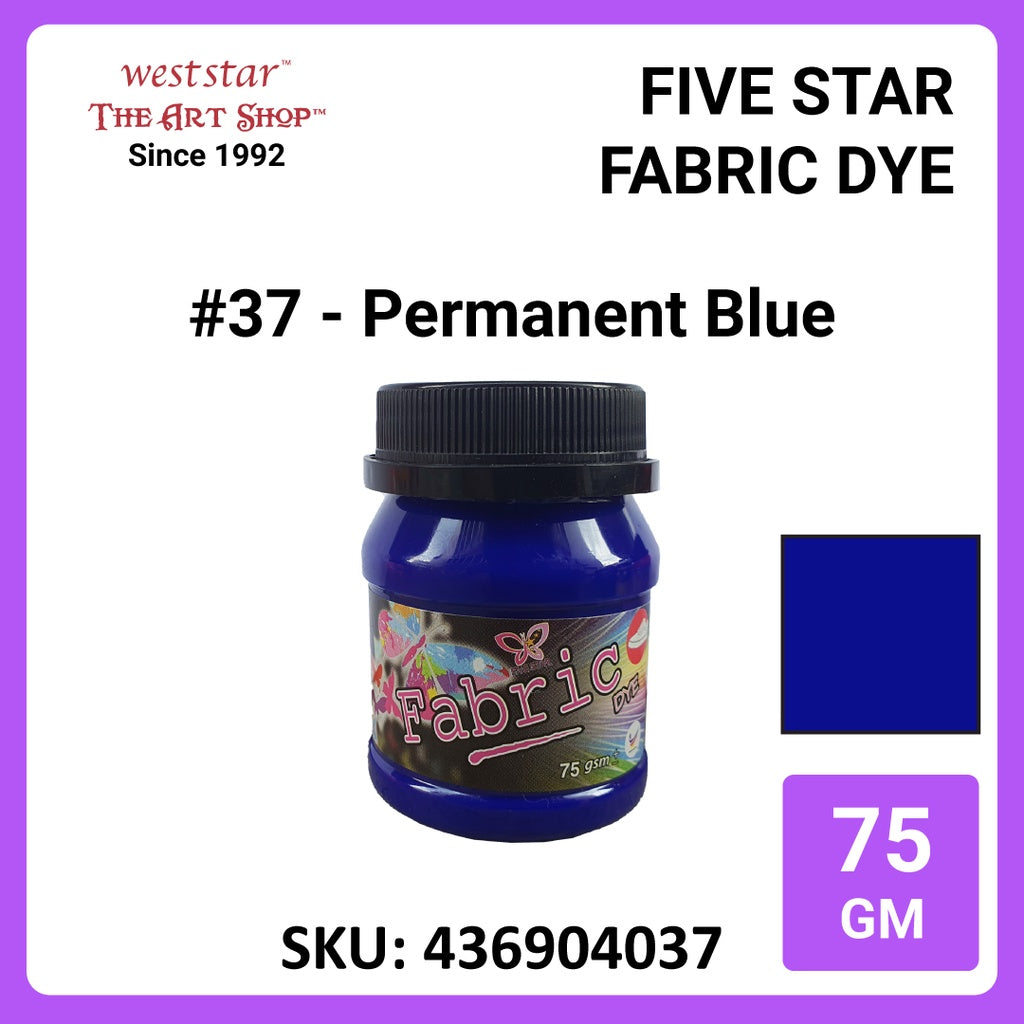 Five Star Fabric Dye 75gm - Standard Color | Clothes DIY Stationery Paint Dye Shirt Batik Fashion Design Office Colouring Colour Tie-Dye Stamping Textiles