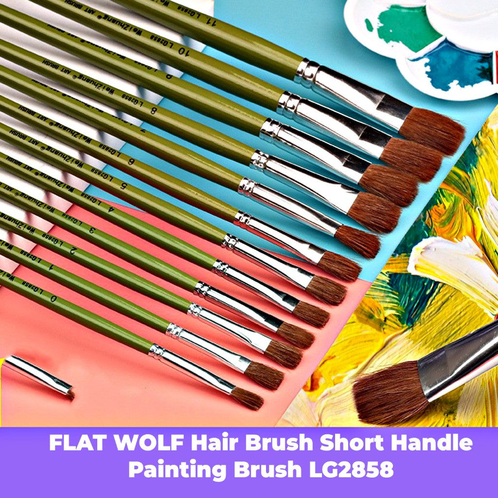 FLAT WOLF Hair Brush Short Handle Painting Brush LG2858 No.1 to No. 12 (Single Pc)