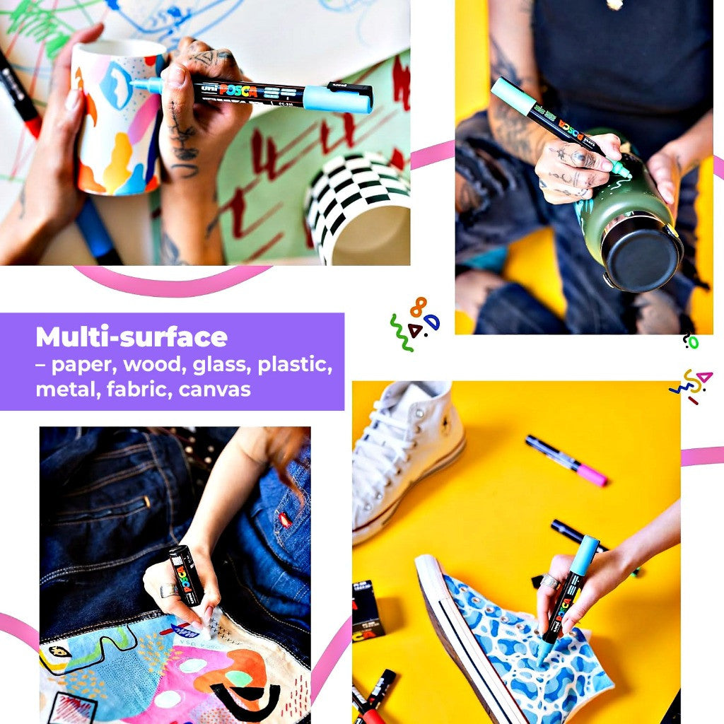 UNI POSCA Water-based Paint Marker Set ( PC-1M 8C ,8SC & 16C / PC-3M 8C ,8SC & 16C / PC-5M 8C ,8SC & 16C )