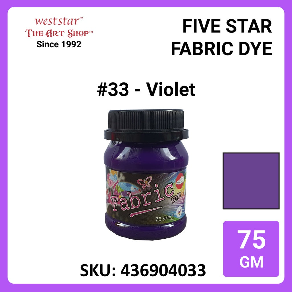 Five Star Fabric Dye 75gm - Standard Color | Clothes DIY Stationery Paint Dye Shirt Batik Fashion Design Office Colouring Colour Tie-Dye Stamping Textiles
