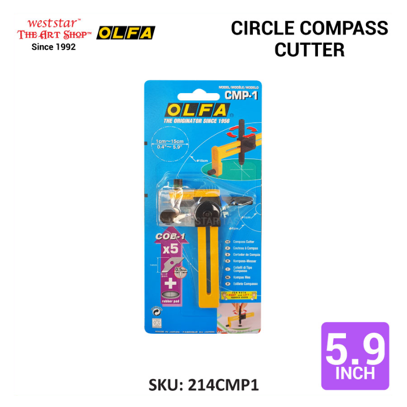 OLFA Circle Cutter, Olfa Rotary Cutter, OLFA Compass Cutter (Cuts 1cm ~ 15cm) CMP-1