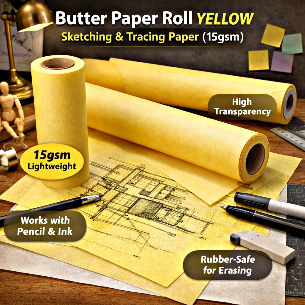 Butter Paper Roll YELLOW for Sketching & Drawing - 15g (30cm / 46cm*50 yard )