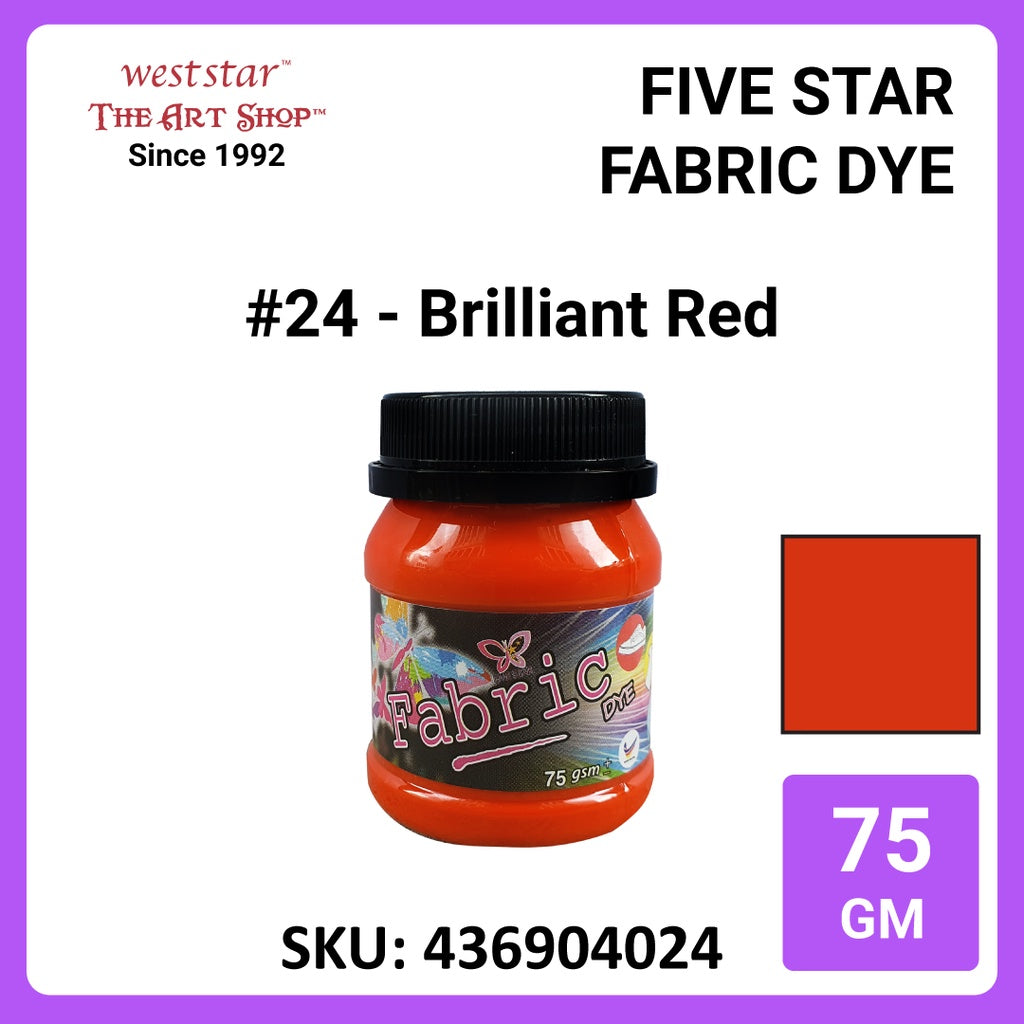 Five Star Fabric Dye 75gm - Standard Color | Clothes DIY Stationery Paint Dye Shirt Batik Fashion Design Office Colouring Colour Tie-Dye Stamping Textiles