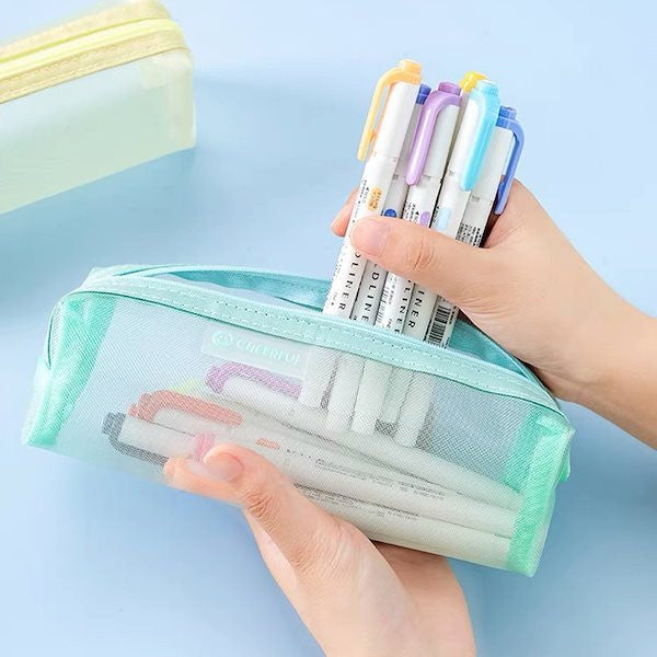 MOOTYS 23-8 Nylon Mesh Pencil Pouch Translucent Mesh Colour Pencil Bag Zip Clear Pencil Case (Colour randomly)