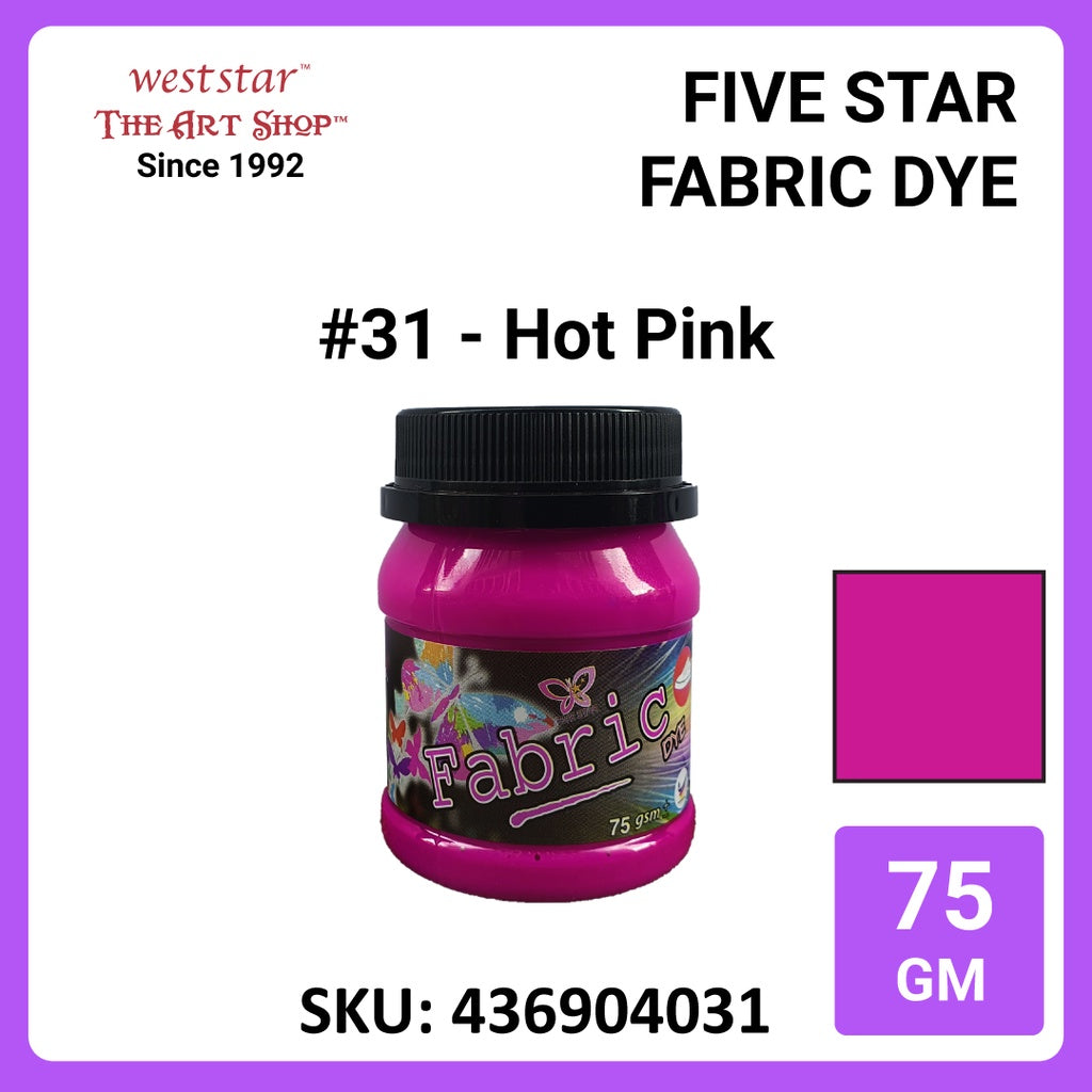 Five Star Fabric Dye 75gm - Standard Color | Clothes DIY Stationery Paint Dye Shirt Batik Fashion Design Office Colouring Colour Tie-Dye Stamping Textiles
