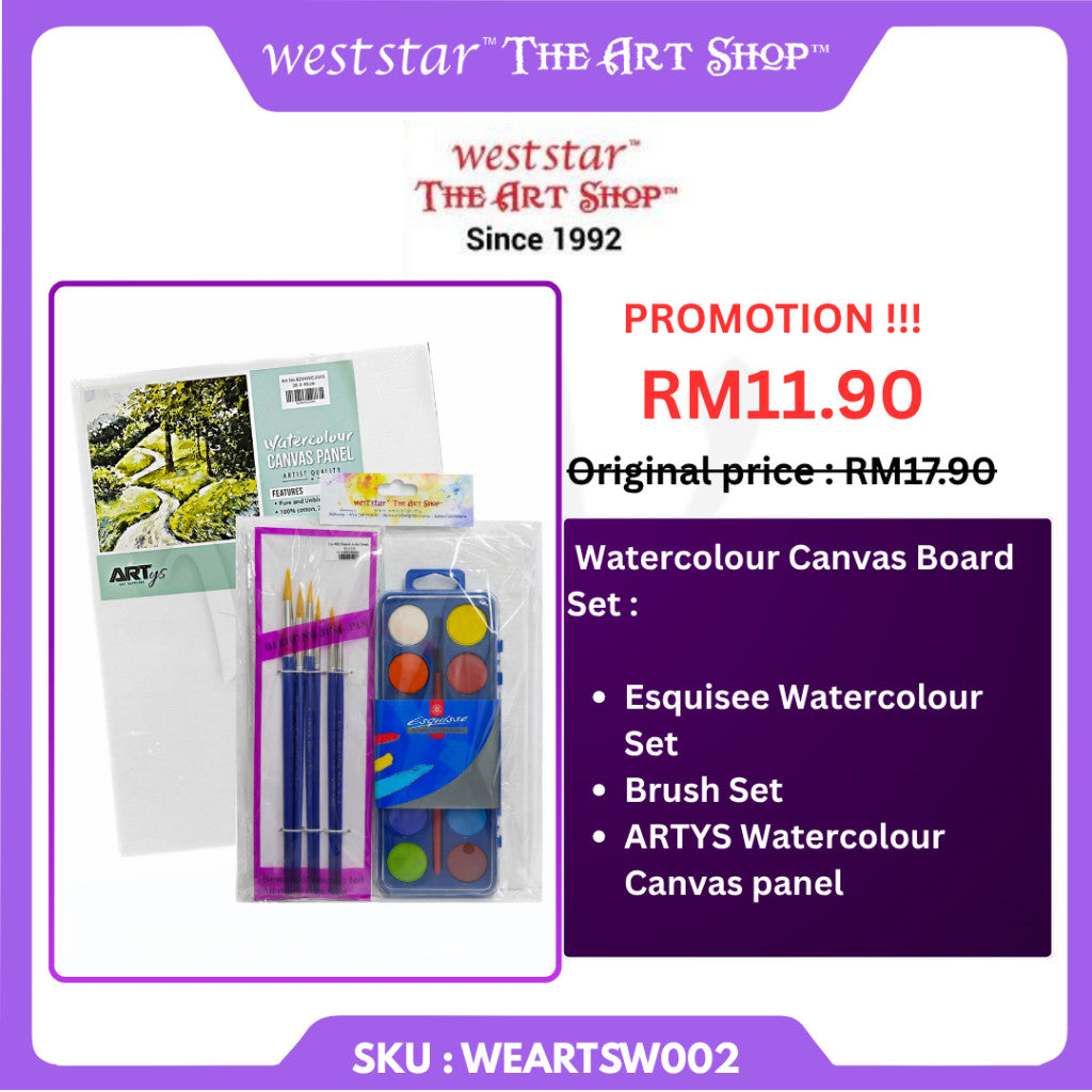 WATERCOLOUR PAINTING SET Watercolor Set ( Watercolour +Brush Set + Canvas Panel ) WORLD ART DAY PROMOTION