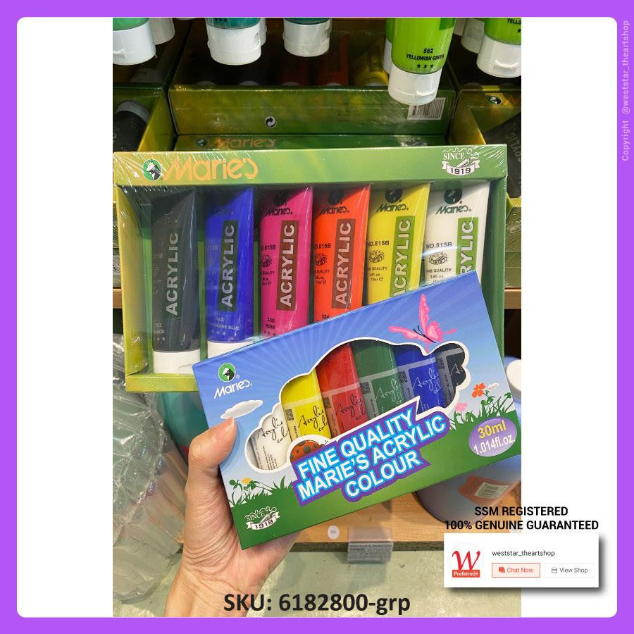 MARIES Acrylic Paint set 6 Col, Arcylic Paint Set,Acrylic Colour,Cat Arkilik,Akrilik Colour,Cat Akrilik Set Art Painting