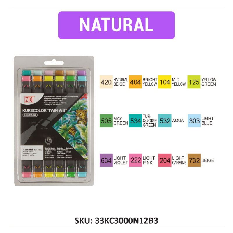Zig Kurecolor Twin Nib Marker, Kuretake Twin Marker Set Alcohol Based Marker, Art Marker (12colors)