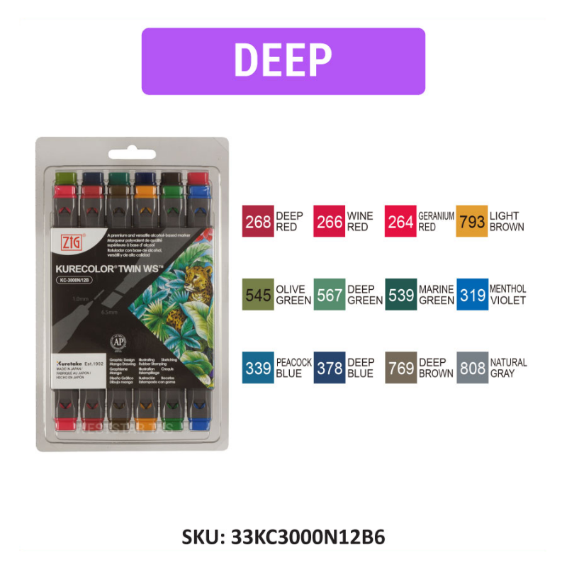 Zig Kurecolor Twin Nib Marker, Kuretake Twin Marker Set Alcohol Based Marker, Art Marker (12colors)