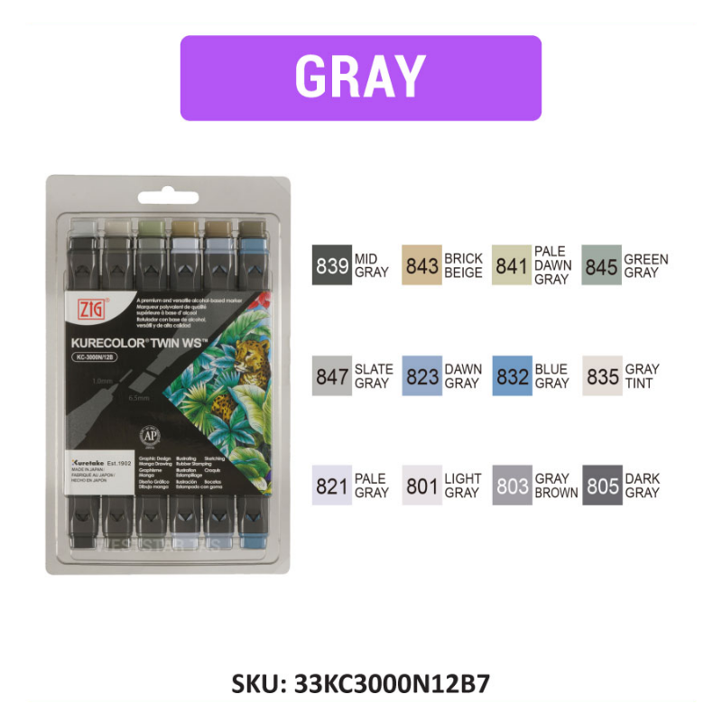 Zig Kurecolor Twin Nib Marker, Kuretake Twin Marker Set Alcohol Based Marker, Art Marker (12colors)