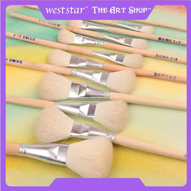 Goat Hair Brush/Flat Mop Brush/ Round Brush Art/Blending Brush Make up /Wool Brush for Ceramic/Berus Kambing