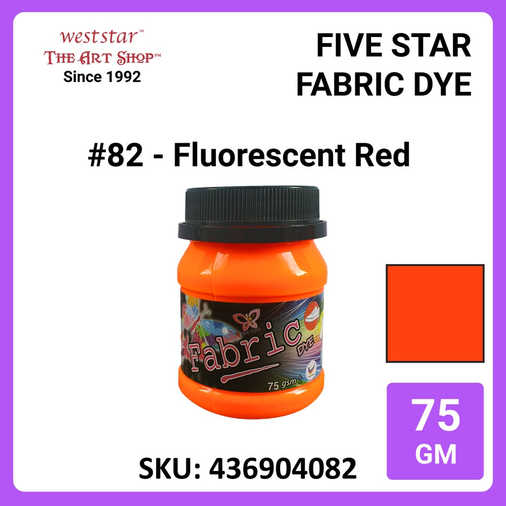Five Star Fabric Dye 75gm - Standard Color | Clothes DIY Stationery Paint Dye Shirt Batik Fashion Design Office Colouring Colour Tie-Dye Stamping Textiles
