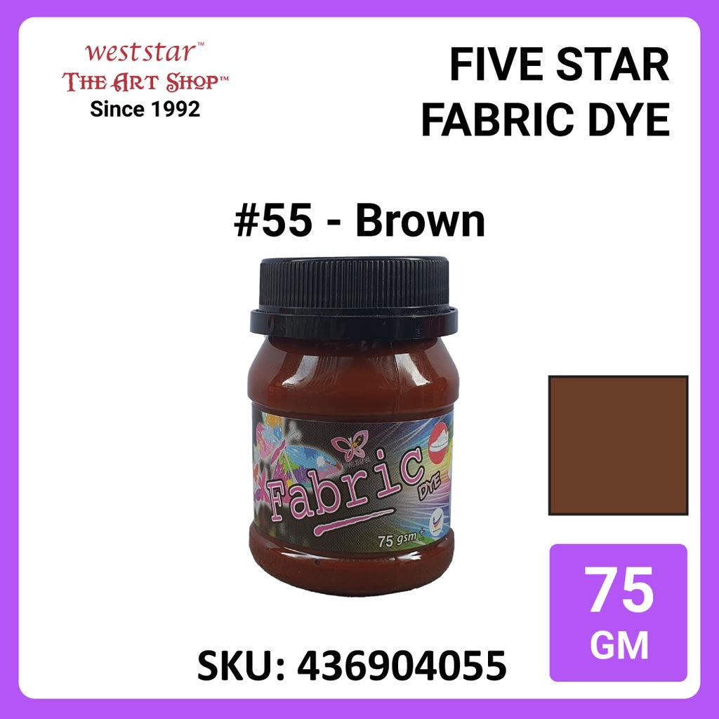 Five Star Fabric Dye 75gm - Standard Color | Clothes DIY Stationery Paint Dye Shirt Batik Fashion Design Office Colouring Colour Tie-Dye Stamping Textiles