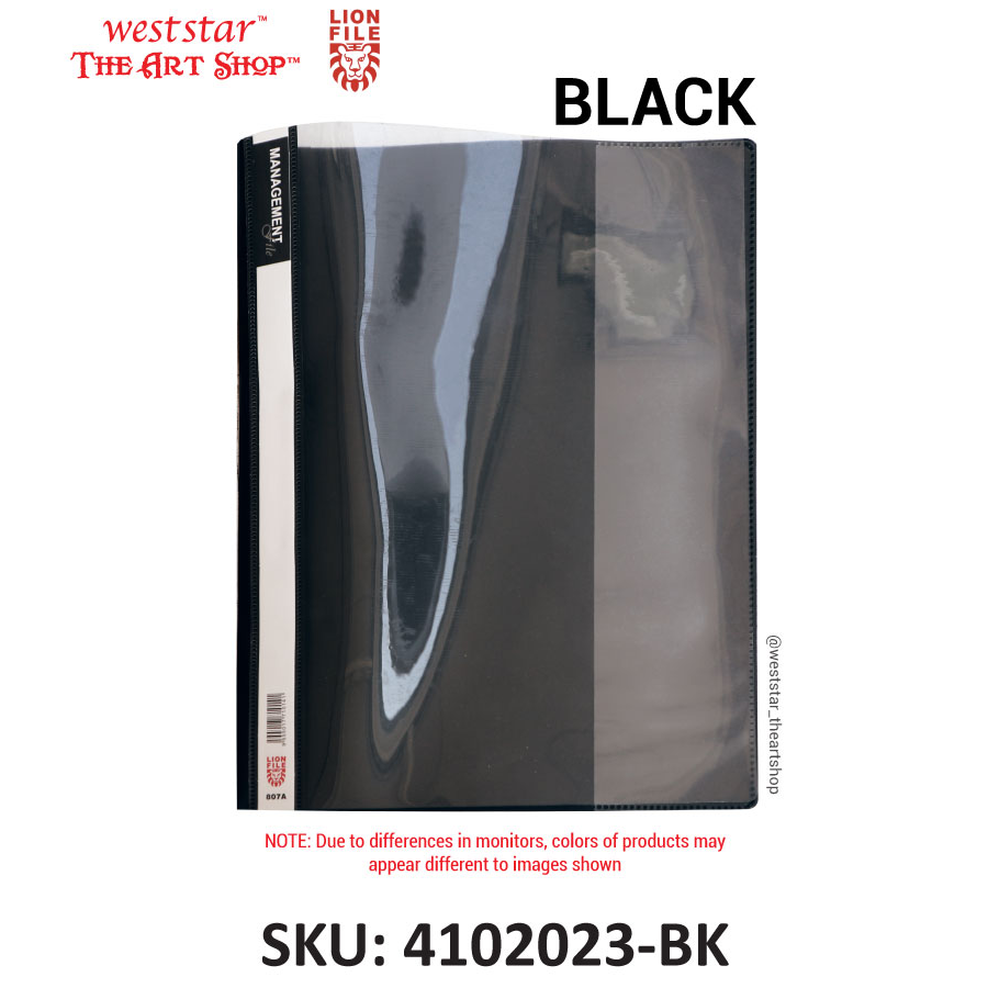 A4 Lion Management File 807A PVC Cover | Lightweight, Sturdy, Clear Front | Presentation & Document File