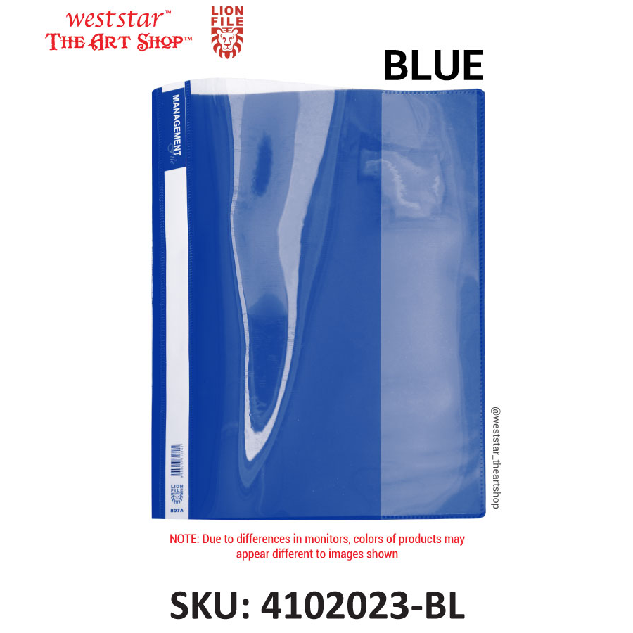 A4 Lion Management File 807A PVC Cover | Lightweight, Sturdy, Clear Front | Presentation & Document File