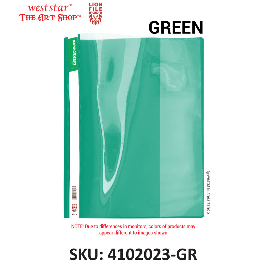 A4 Lion Management File 807A PVC Cover | Lightweight, Sturdy, Clear Front | Presentation & Document File