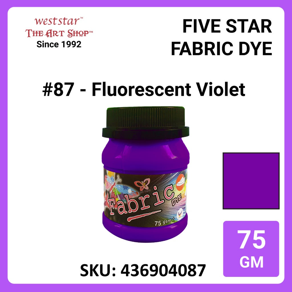 Five Star Fabric Dye 75gm - Standard Color | Clothes DIY Stationery Paint Dye Shirt Batik Fashion Design Office Colouring Colour Tie-Dye Stamping Textiles