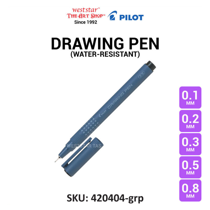 Pilot Drawing Pen, Water-Resistant Drawing Pen, Pigment Ink Pen (0.1, 0.2, 0.3, 0.5, 0.8)