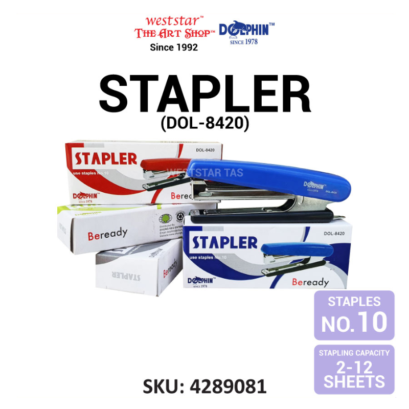 Dolphin Stapler (DOL-8420) No. 10 Stapler (2-12sheets) (Random Color)