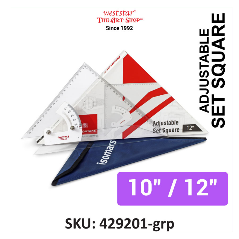 Isomars Adjustable Set Square 25cm (10") & 30cm (12")