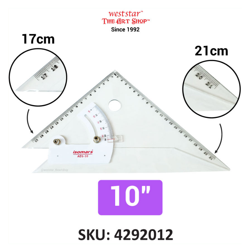 Isomars Adjustable Set Square 25cm (10") & 30cm (12")