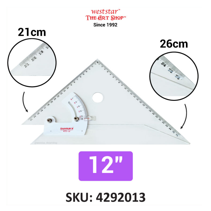 Isomars Adjustable Set Square 25cm (10") & 30cm (12")