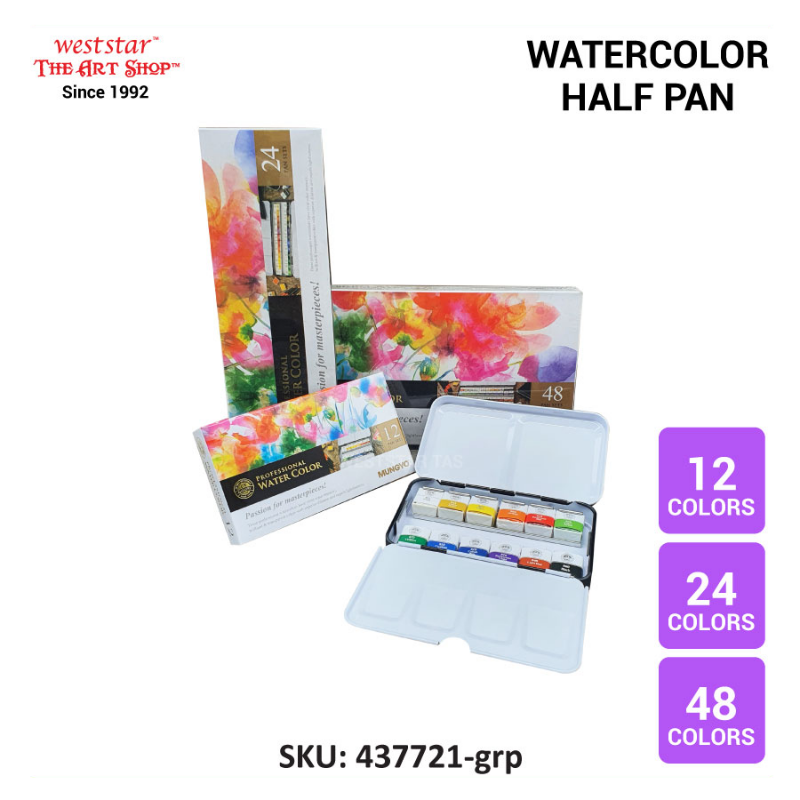 Mungyo Professional HalfPan Watercolour Set Mungyo Half Pan Watercolor Half Pan Set (12colors, 24colors, 48colors)