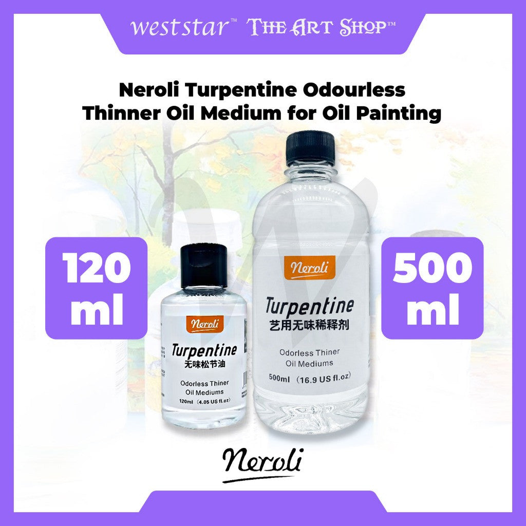 Neroli Turpentine Odourless Thinner Oil Medium For Oil Painting - 120ml & 500ml