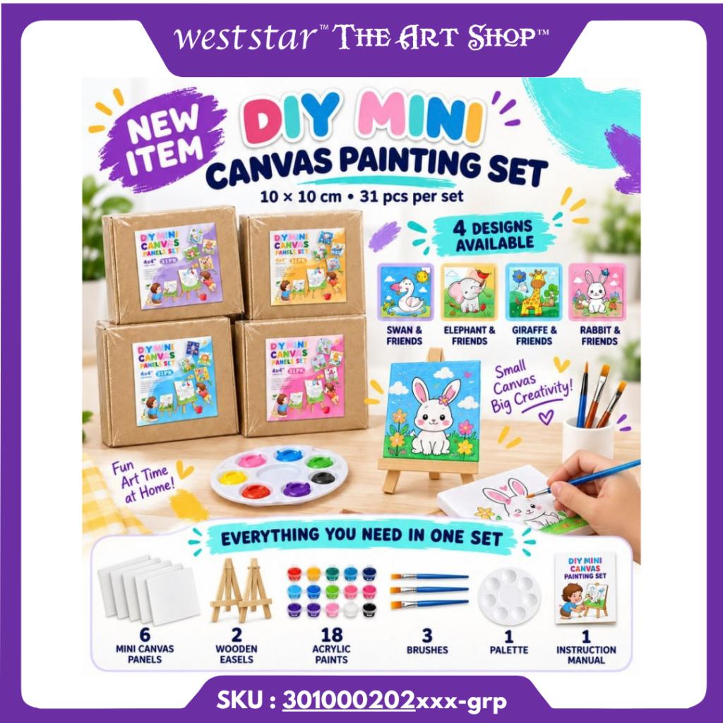 DIY Mini Canvas Painting Set 10x10cm 31pcs | Complete Painting Kit for Beginners, Students & Hobbyists