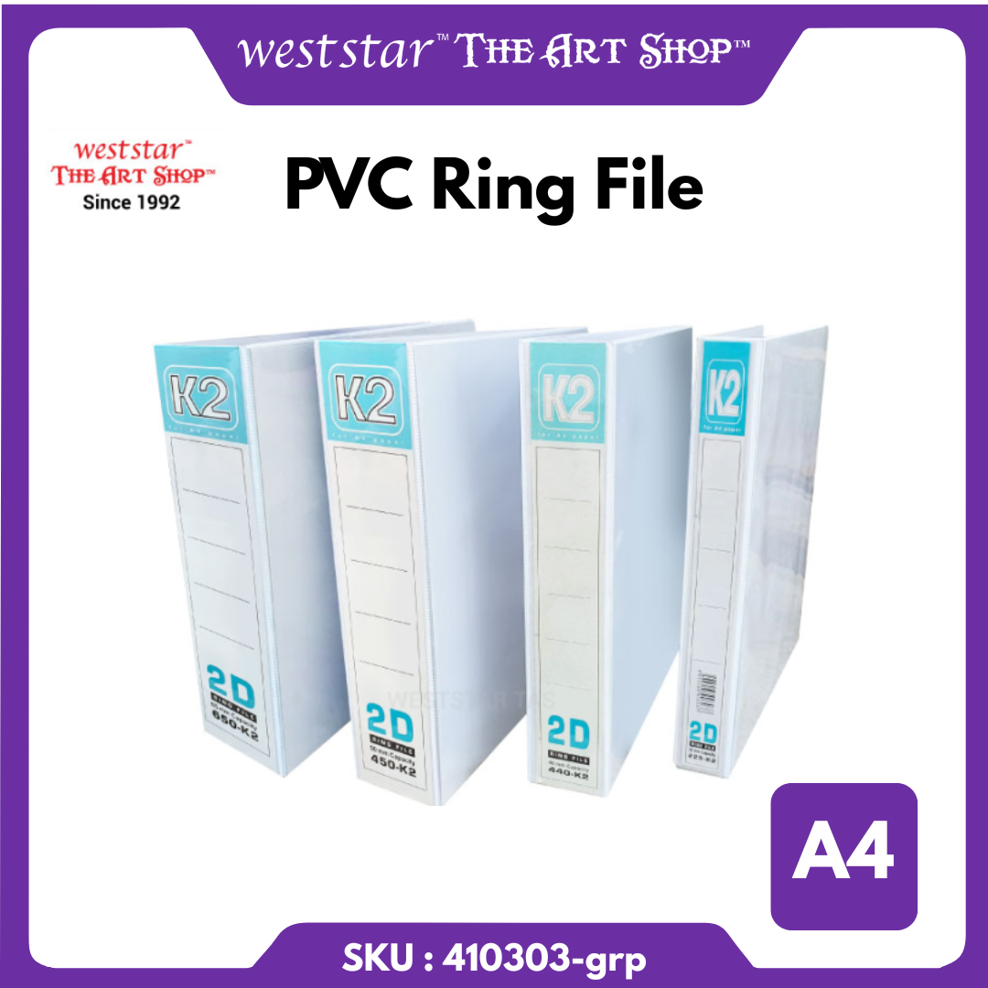 K2 A4 2D PVC Ring File 2D File 25mm, 40mm 50mm, 65mm