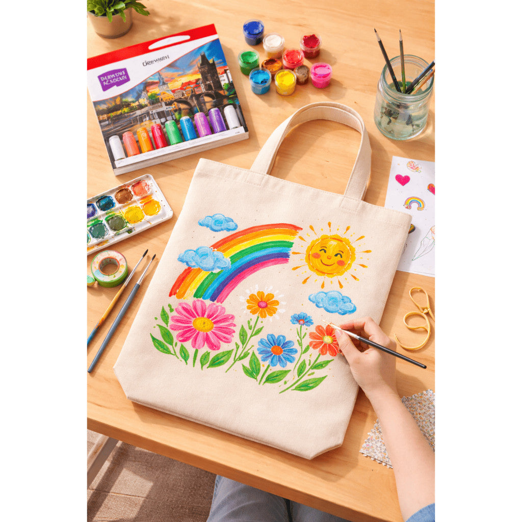 FABRIC FUN SET (Acrylic Paint Set +Tote Bag Odd A3 Size) WORLD ART DAY PROMOTION