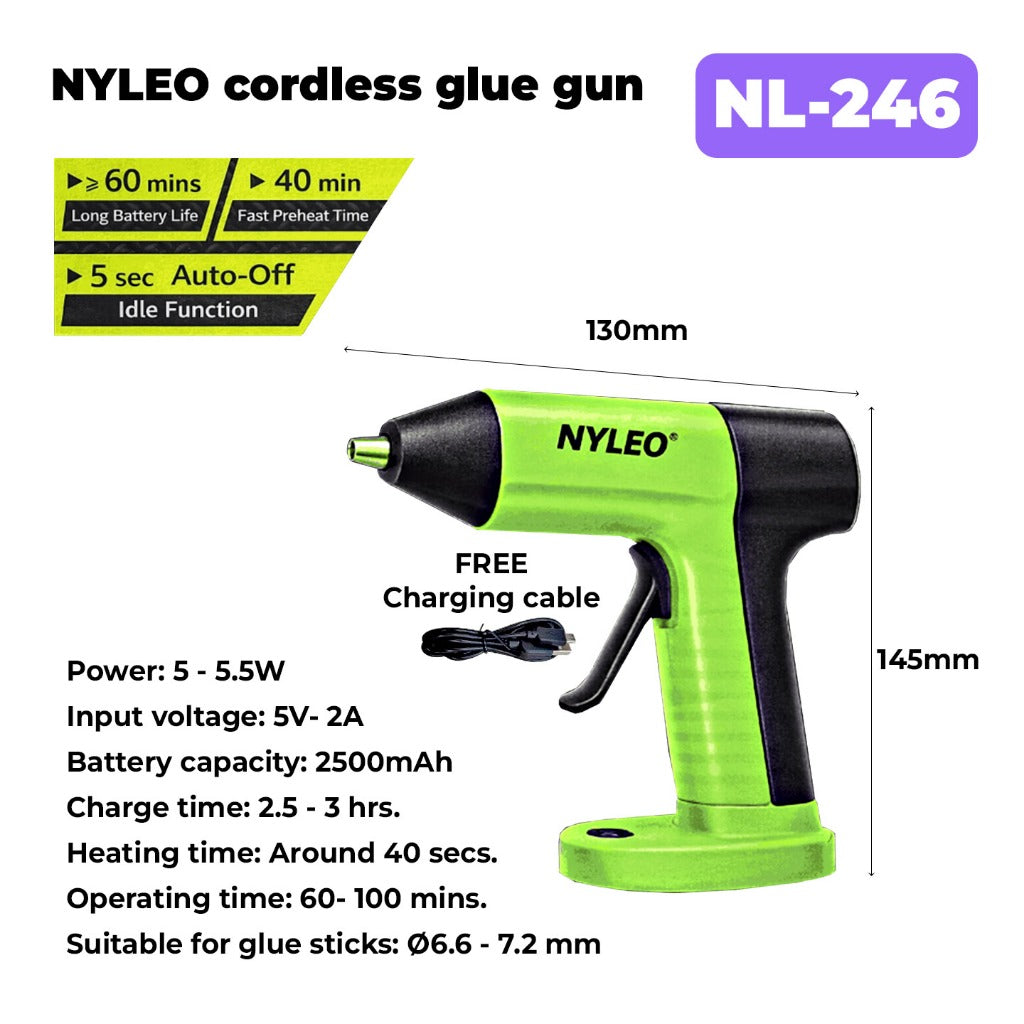 NYLEO Wireless Lithium Glue Gun NL246 / NL242 Cordless Glue Gun- Small Glue Gun