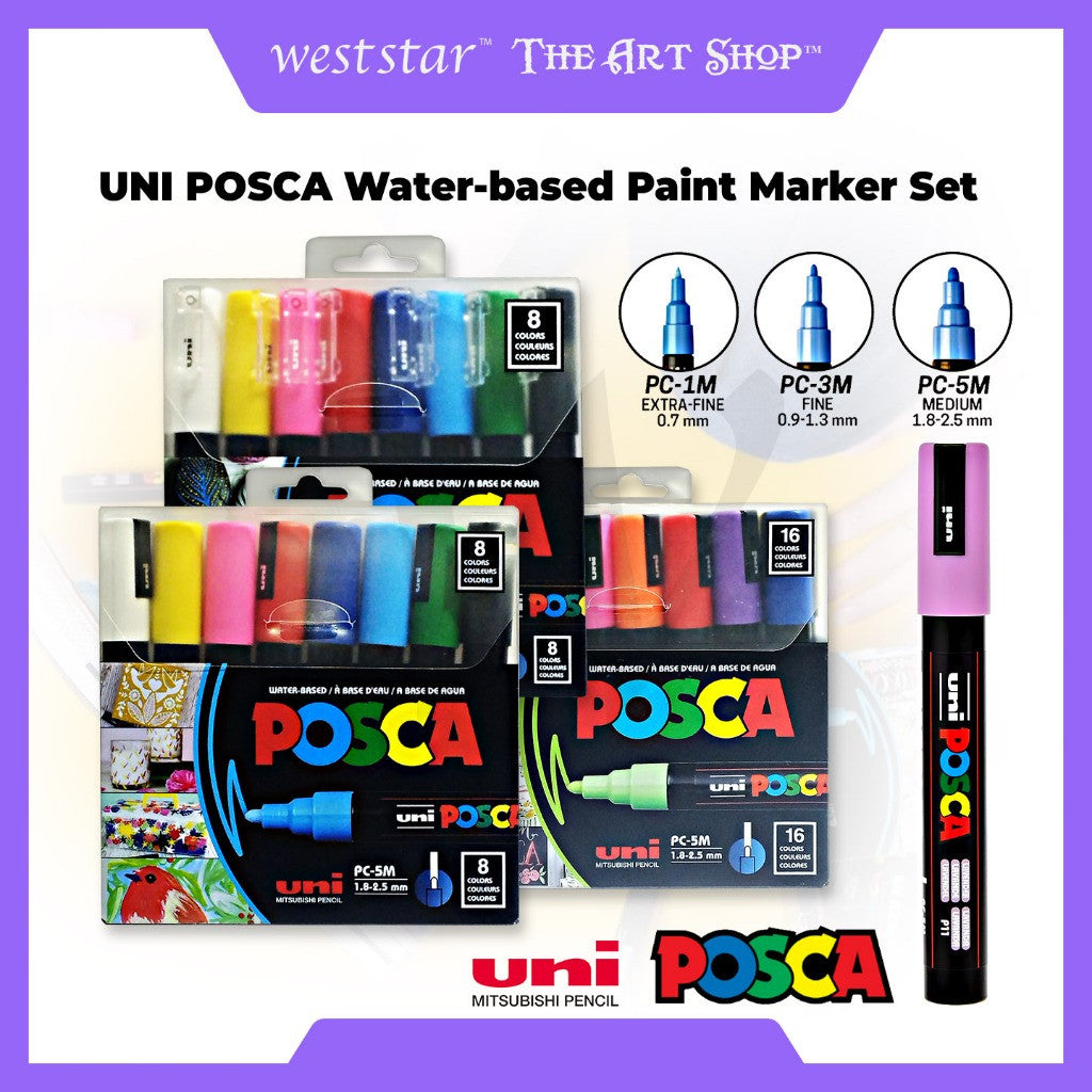 UNI POSCA Water-based Paint Marker Set ( PC-1M 8C ,8SC & 16C / PC-3M 8C ,8SC & 16C / PC-5M 8C ,8SC & 16C )