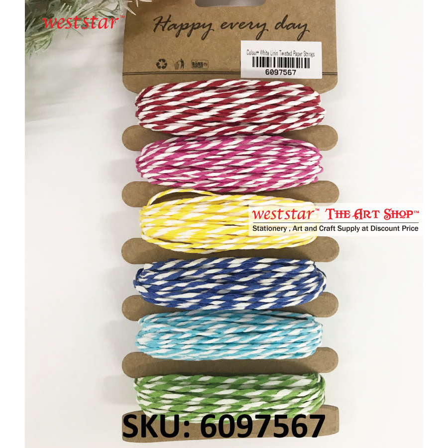 Colour + White Linin Twisted Paper Strings 6 colors