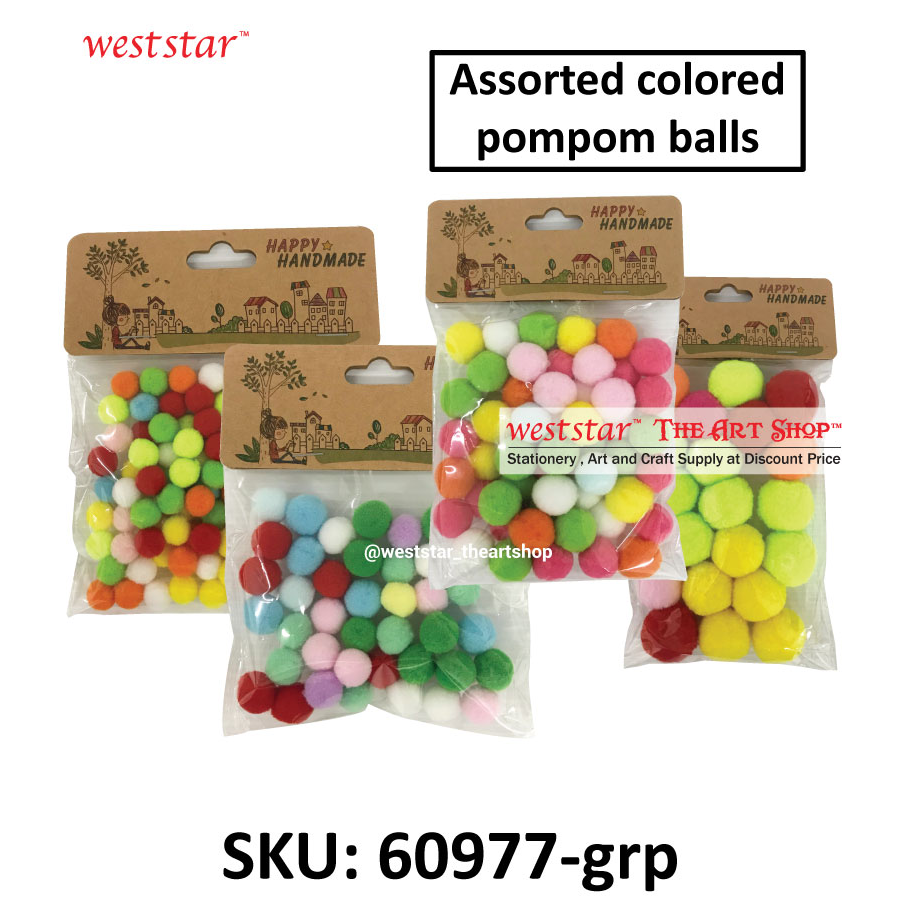 Assorted light colored pompom balls