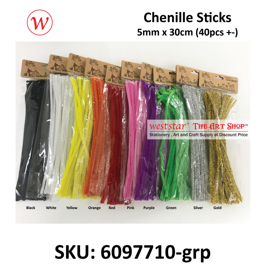 Chenille Sticks (Pipe Cleaner) 5mm x 30cm x 40pcs